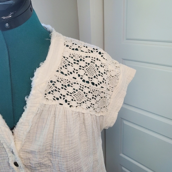 FRYE CREAM LACE EYELET BACK PANEL 100% COTTON SLEEVELESS BLOUSE TOP WOMEN MEDIUM - Picture 3 of 12